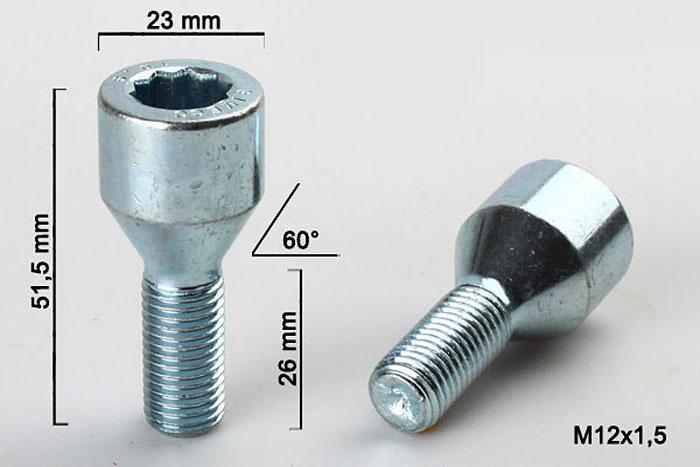 M12x1,5, Wielbout conisch inbus, Draadlengte 26mm, 23mm kopdiameter